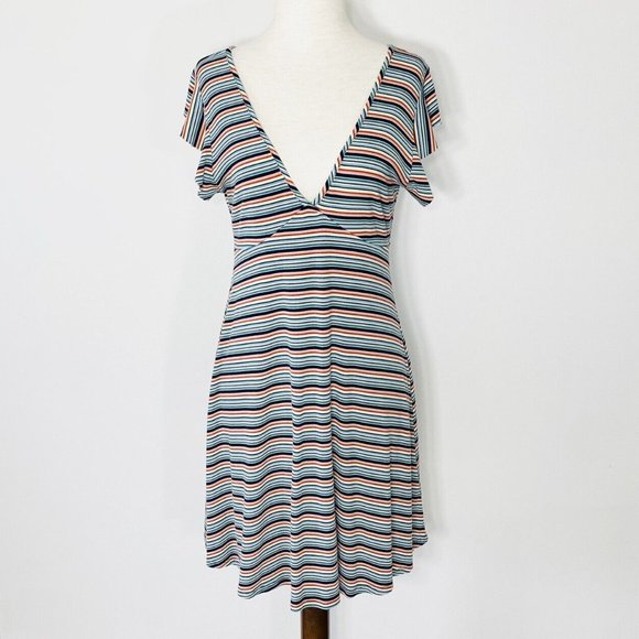 wild fable Dresses & Skirts - Wild Fable Colourful Striped Dress with Ruffle Sleeves